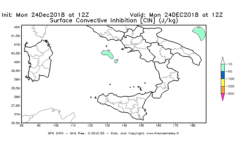 Mappa di analisi GFS - CIN [J/kg] in Sud-Italia
									del 24/12/2018 12 <!--googleoff: index-->UTC<!--googleon: index-->