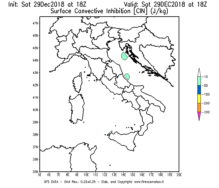 Mappa di analisi GFS - CIN [J/kg] in Italia
									del 29/12/2018 18 <!--googleoff: index-->UTC<!--googleon: index-->