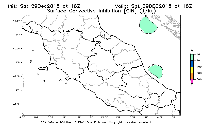 Mappa di analisi GFS - CIN [J/kg] in Centro-Italia
									del 29/12/2018 18 <!--googleoff: index-->UTC<!--googleon: index-->