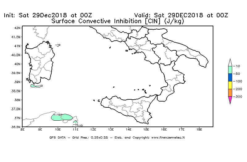 Mappa di analisi GFS - CIN [J/kg] in Sud-Italia
									del 29/12/2018 00 <!--googleoff: index-->UTC<!--googleon: index-->
