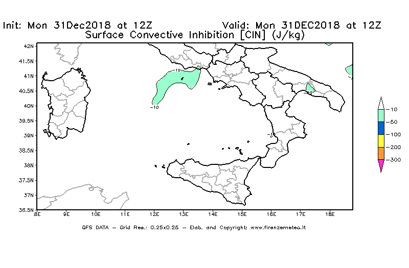 Mappa di analisi GFS - CIN [J/kg] in Sud-Italia
							del 31/12/2018 12 <!--googleoff: index-->UTC<!--googleon: index-->
