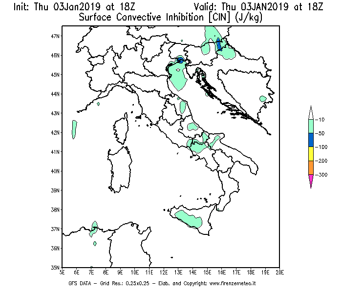Mappa di analisi GFS - CIN [J/kg] in Italia
							del 03/01/2019 18 <!--googleoff: index-->UTC<!--googleon: index-->