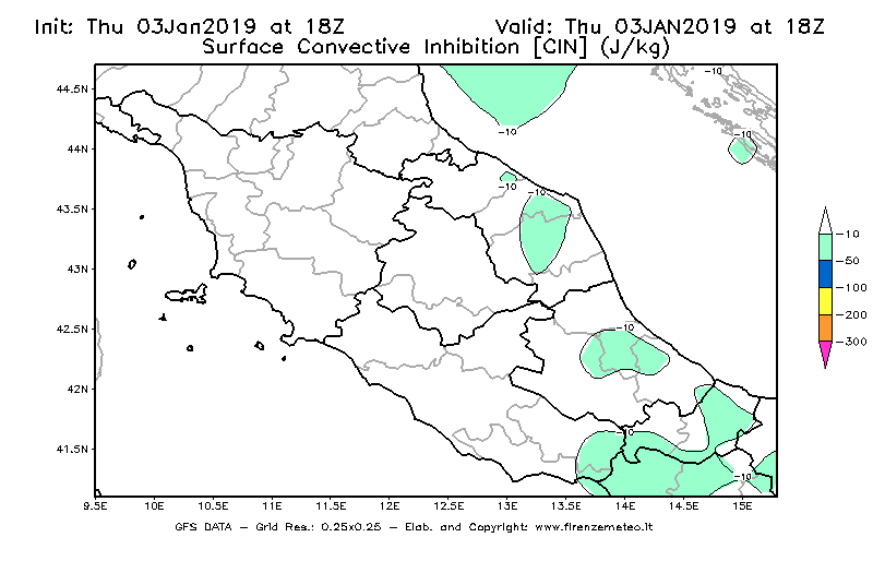 Mappa di analisi GFS - CIN [J/kg] in Centro-Italia
							del 03/01/2019 18 <!--googleoff: index-->UTC<!--googleon: index-->