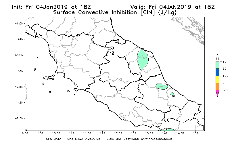 Mappa di analisi GFS - CIN [J/kg] in Centro-Italia
							del 04/01/2019 18 <!--googleoff: index-->UTC<!--googleon: index-->