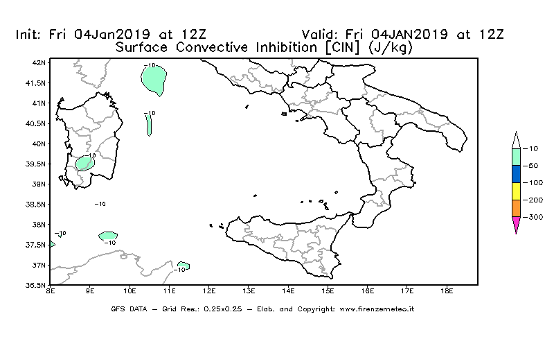 Mappa di analisi GFS - CIN [J/kg] in Sud-Italia
							del 04/01/2019 12 <!--googleoff: index-->UTC<!--googleon: index-->