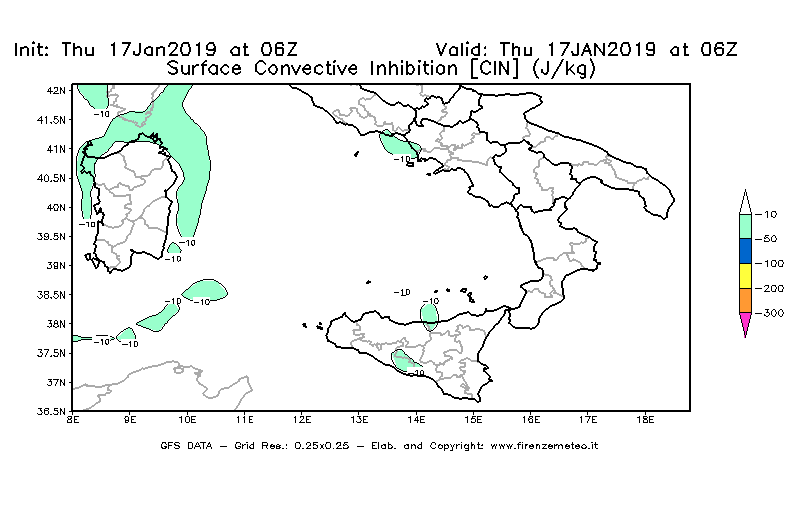 Mappa di analisi GFS - CIN [J/kg] in Sud-Italia
							del 17/01/2019 06 <!--googleoff: index-->UTC<!--googleon: index-->