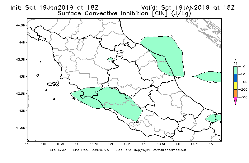Mappa di analisi GFS - CIN [J/kg] in Centro-Italia
									del 19/01/2019 18 <!--googleoff: index-->UTC<!--googleon: index-->