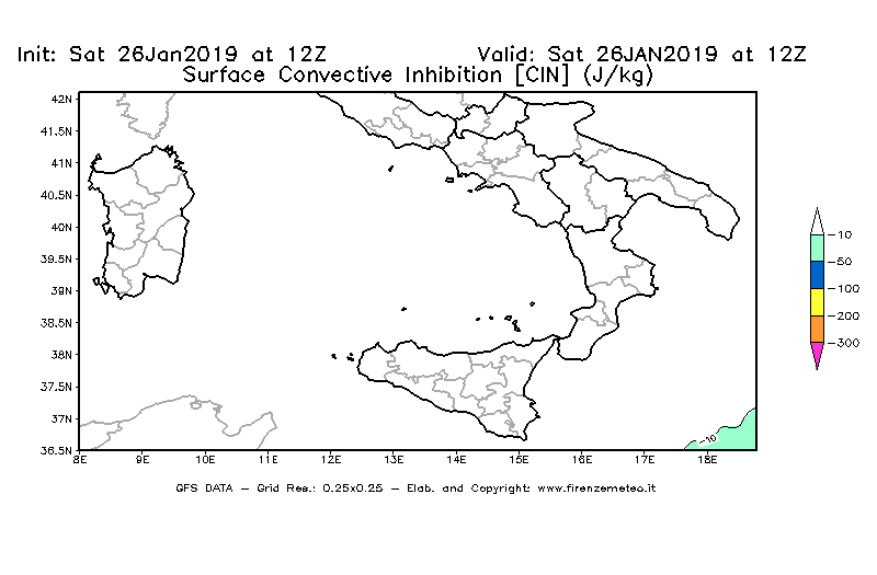 Mappa di analisi GFS - CIN [J/kg] in Sud-Italia
									del 26/01/2019 12 <!--googleoff: index-->UTC<!--googleon: index-->