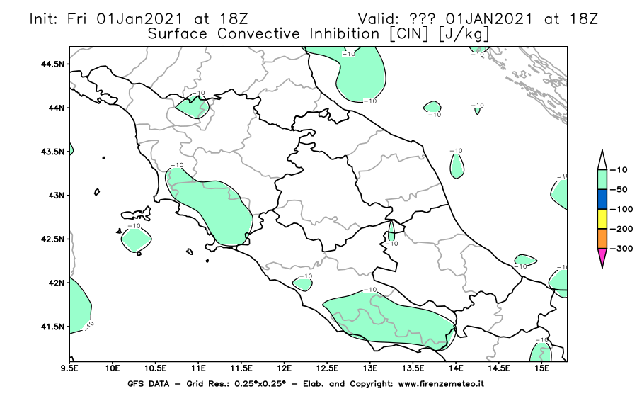 Mappa di analisi GFS - CIN [J/kg] in Centro-Italia
							del 01/01/2021 18 <!--googleoff: index-->UTC<!--googleon: index-->