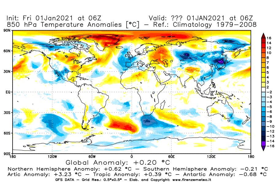 Mappa di analisi GFS - Anomalia Temperatura [°C] a 850 hPa in World
							del 01/01/2021 06 <!--googleoff: index-->UTC<!--googleon: index-->