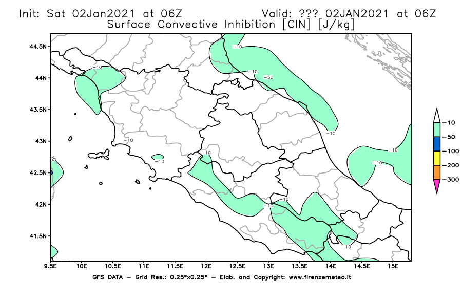 Mappa di analisi GFS - CIN [J/kg] in Centro-Italia
									del 02/01/2021 06 <!--googleoff: index-->UTC<!--googleon: index-->
