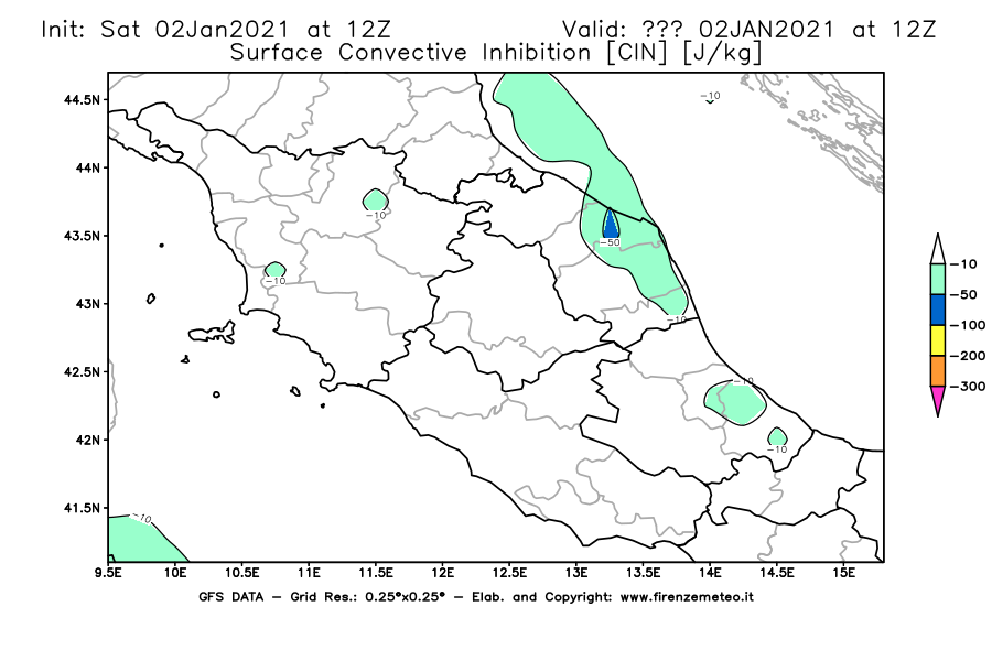 Mappa di analisi GFS - CIN [J/kg] in Centro-Italia
									del 02/01/2021 12 <!--googleoff: index-->UTC<!--googleon: index-->