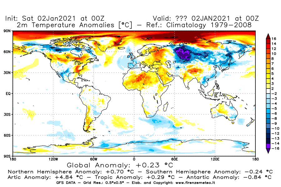 Mappa di analisi GFS - Anomalia Temperatura [°C] a 2 m in World
									del 02/01/2021 00 <!--googleoff: index-->UTC<!--googleon: index-->