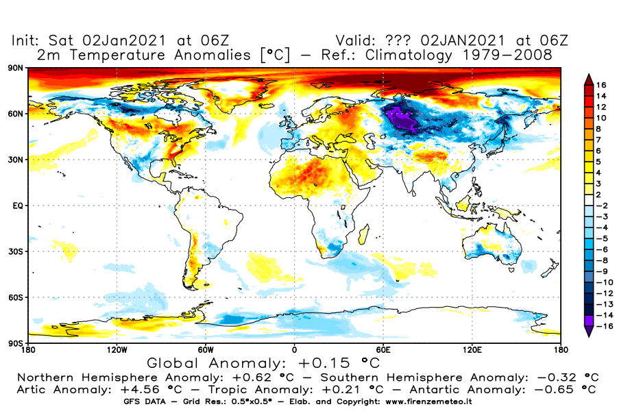 Mappa di analisi GFS - Anomalia Temperatura [°C] a 2 m in World
									del 02/01/2021 06 <!--googleoff: index-->UTC<!--googleon: index-->