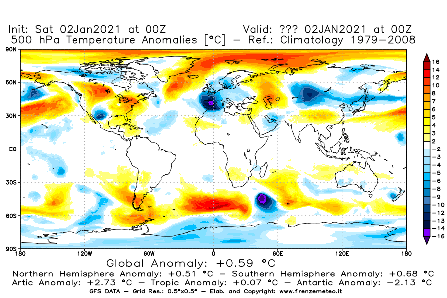 Mappa di analisi GFS - Anomalia Temperatura [°C] a 500 hPa in World
									del 02/01/2021 00 <!--googleoff: index-->UTC<!--googleon: index-->