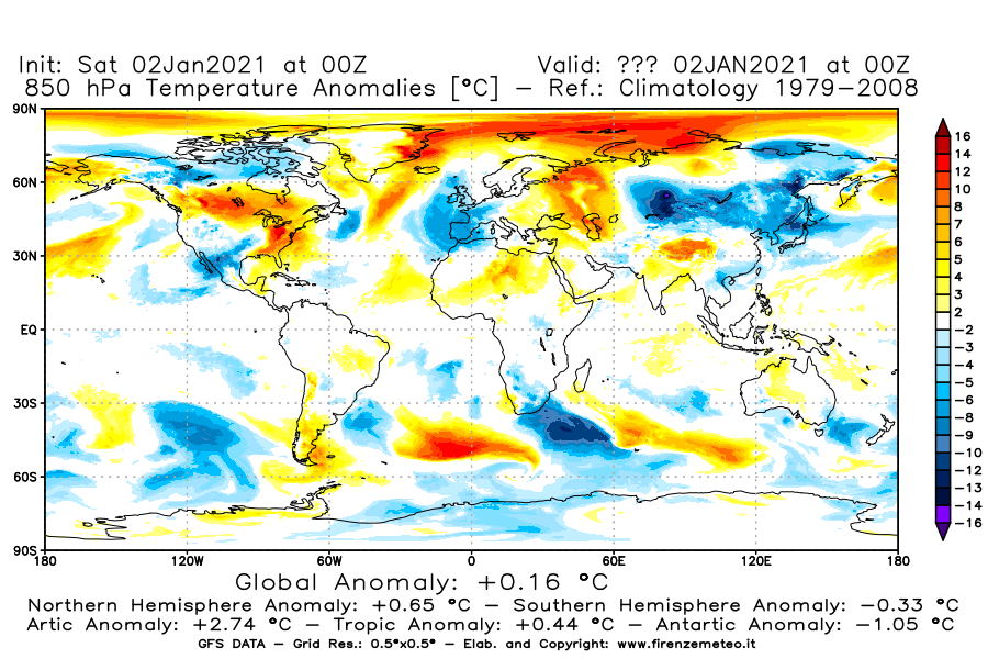 Mappa di analisi GFS - Anomalia Temperatura [°C] a 850 hPa in World
									del 02/01/2021 00 <!--googleoff: index-->UTC<!--googleon: index-->