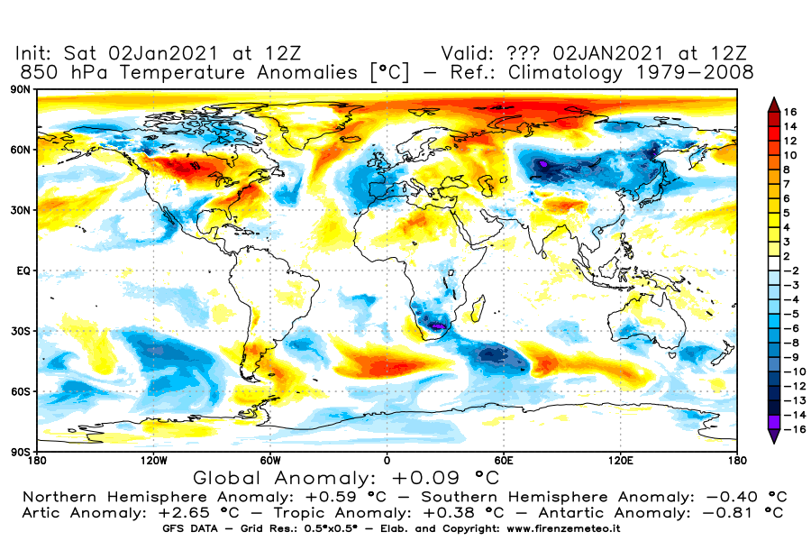 Mappa di analisi GFS - Anomalia Temperatura [°C] a 850 hPa in World
									del 02/01/2021 12 <!--googleoff: index-->UTC<!--googleon: index-->