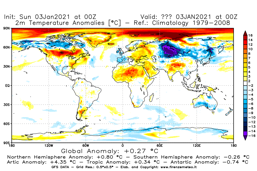 Mappa di analisi GFS - Anomalia Temperatura [°C] a 2 m in World
							del 03/01/2021 00 <!--googleoff: index-->UTC<!--googleon: index-->