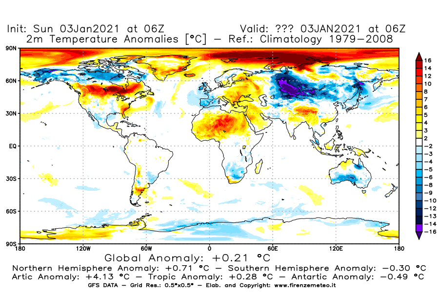Mappa di analisi GFS - Anomalia Temperatura [°C] a 2 m in World
									del 03/01/2021 06 <!--googleoff: index-->UTC<!--googleon: index-->