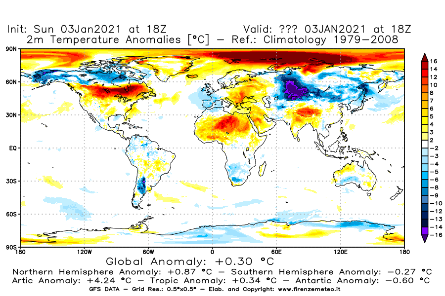Mappa di analisi GFS - Anomalia Temperatura [°C] a 2 m in World
									del 03/01/2021 18 <!--googleoff: index-->UTC<!--googleon: index-->