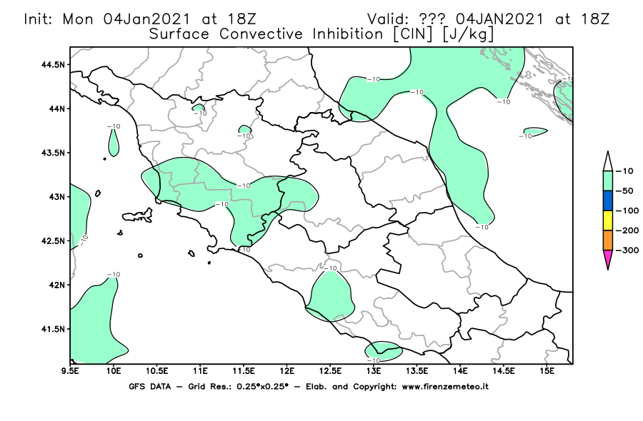 Mappa di analisi GFS - CIN [J/kg] in Centro-Italia
									del 04/01/2021 18 <!--googleoff: index-->UTC<!--googleon: index-->