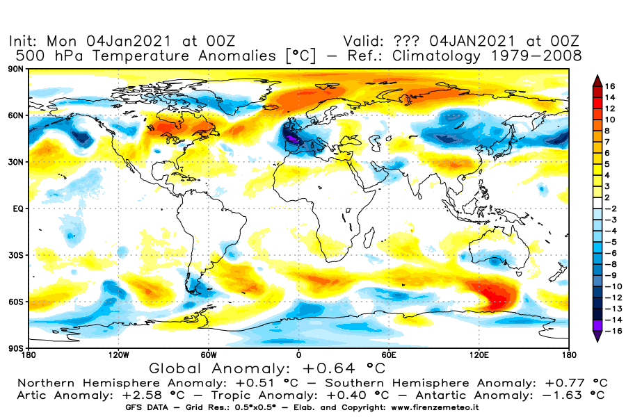 Mappa di analisi GFS - Anomalia Temperatura [°C] a 500 hPa in World
							del 04/01/2021 00 <!--googleoff: index-->UTC<!--googleon: index-->