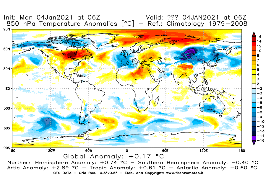 Mappa di analisi GFS - Anomalia Temperatura [°C] a 850 hPa in World
									del 04/01/2021 06 <!--googleoff: index-->UTC<!--googleon: index-->
