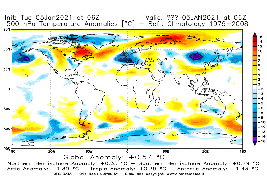 Mappa di analisi GFS - Anomalia Temperatura [°C] a 500 hPa in World
									del 05/01/2021 06 <!--googleoff: index-->UTC<!--googleon: index-->
