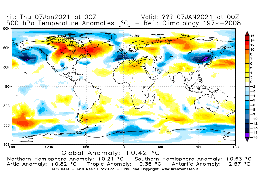 Mappa di analisi GFS - Anomalia Temperatura [°C] a 500 hPa in World
							del 07/01/2021 00 <!--googleoff: index-->UTC<!--googleon: index-->