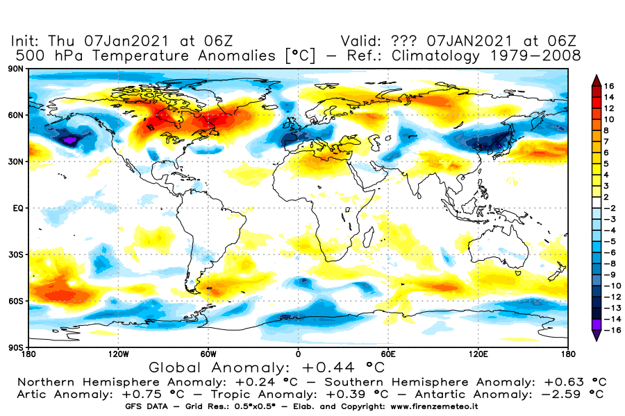 Mappa di analisi GFS - Anomalia Temperatura [°C] a 500 hPa in World
							del 07/01/2021 06 <!--googleoff: index-->UTC<!--googleon: index-->