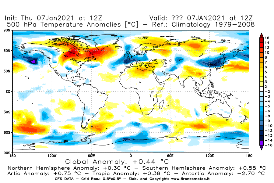 Mappa di analisi GFS - Anomalia Temperatura [°C] a 500 hPa in World
							del 07/01/2021 12 <!--googleoff: index-->UTC<!--googleon: index-->