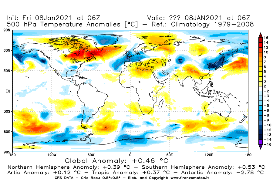 Mappa di analisi GFS - Anomalia Temperatura [°C] a 500 hPa in World
							del 08/01/2021 06 <!--googleoff: index-->UTC<!--googleon: index-->
