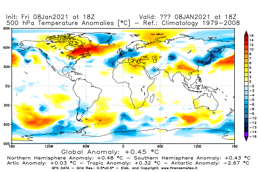Mappa di analisi GFS - Anomalia Temperatura [°C] a 500 hPa in World
							del 08/01/2021 18 <!--googleoff: index-->UTC<!--googleon: index-->