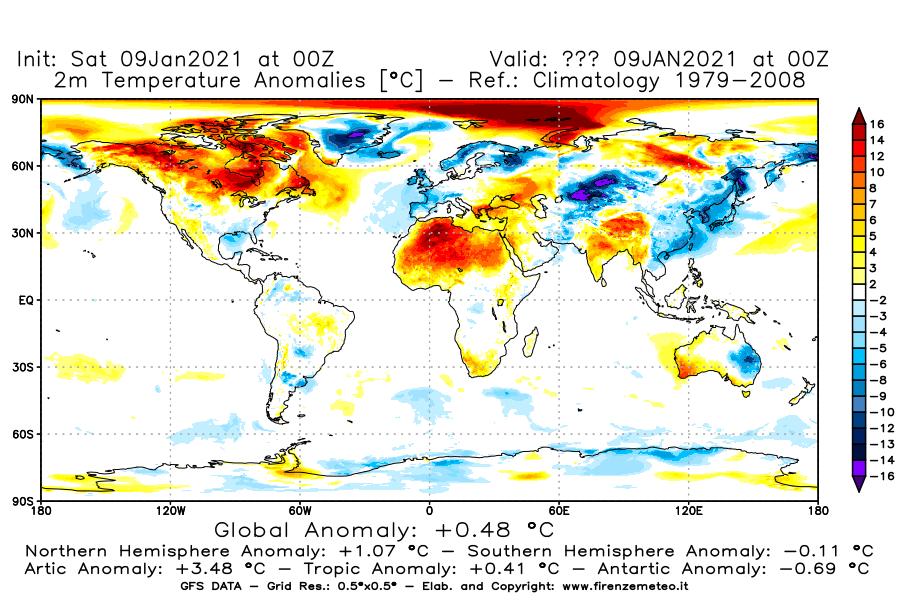 Mappa di analisi GFS - Anomalia Temperatura [°C] a 2 m in World
							del 09/01/2021 00 <!--googleoff: index-->UTC<!--googleon: index-->