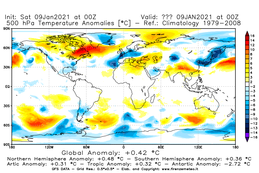 Mappa di analisi GFS - Anomalia Temperatura [°C] a 500 hPa in World
							del 09/01/2021 00 <!--googleoff: index-->UTC<!--googleon: index-->