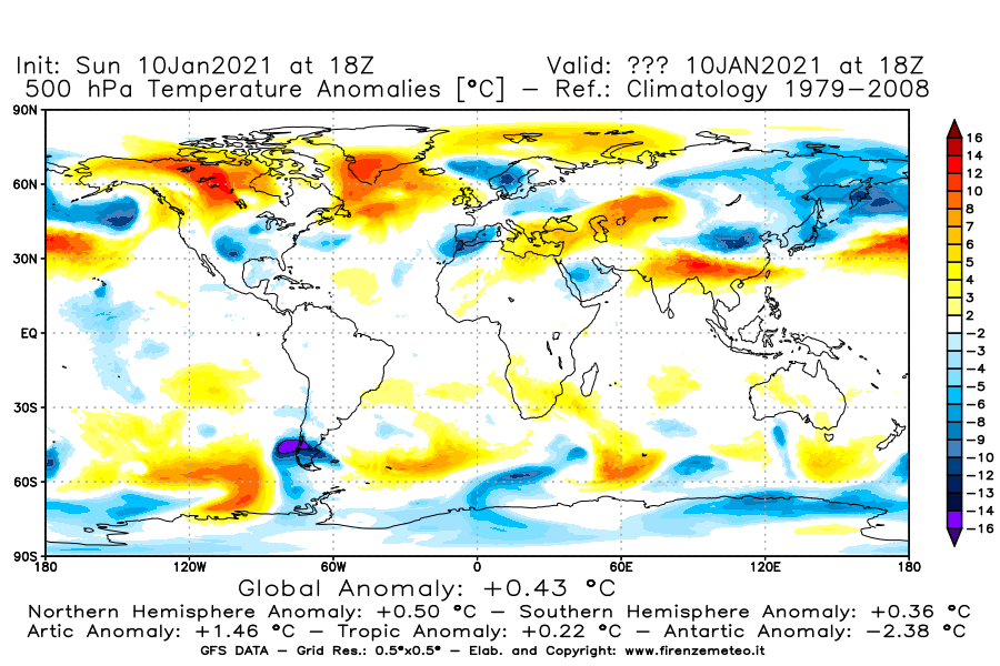 Mappa di analisi GFS - Anomalia Temperatura [°C] a 500 hPa in World
									del 10/01/2021 18 <!--googleoff: index-->UTC<!--googleon: index-->