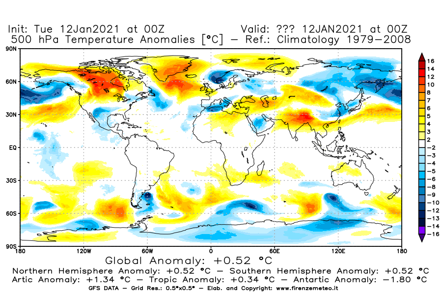 Mappa di analisi GFS - Anomalia Temperatura [°C] a 500 hPa in World
							del 12/01/2021 00 <!--googleoff: index-->UTC<!--googleon: index-->