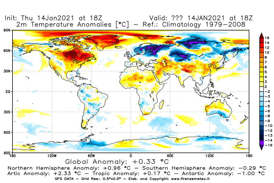 Mappa di analisi GFS - Anomalia Temperatura [°C] a 2 m in World
							del 14/01/2021 18 <!--googleoff: index-->UTC<!--googleon: index-->