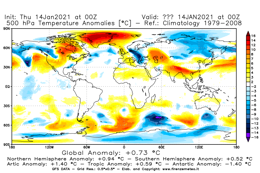 Mappa di analisi GFS - Anomalia Temperatura [°C] a 500 hPa in World
									del 14/01/2021 00 <!--googleoff: index-->UTC<!--googleon: index-->