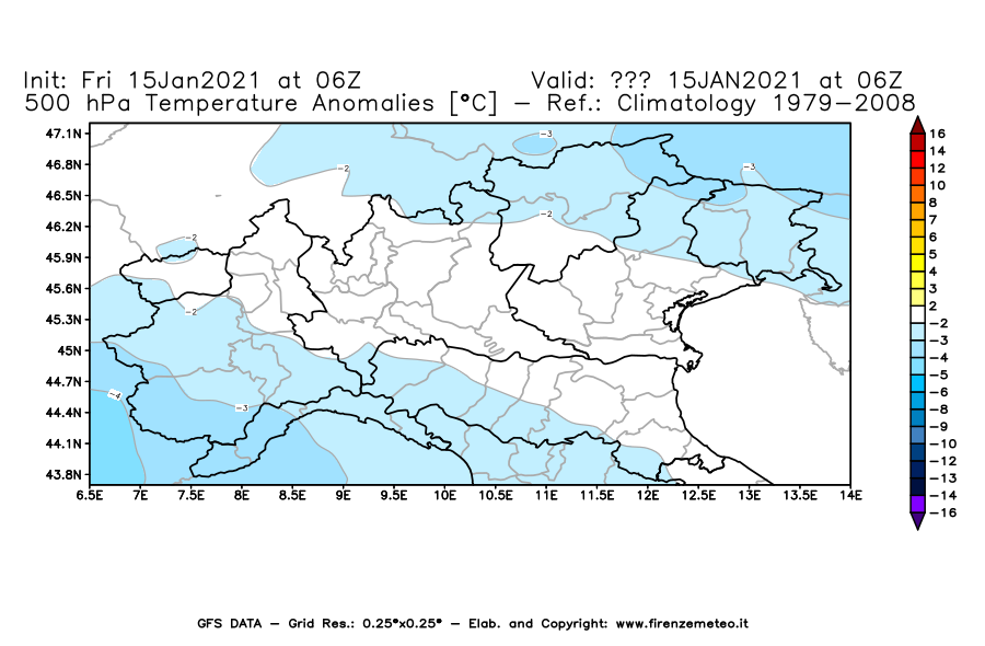 Mappa di analisi GFS - Anomalia Temperatura [°C] a 500 hPa in Nord-Italia
									del 15/01/2021 06 <!--googleoff: index-->UTC<!--googleon: index-->