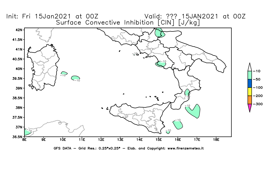 Mappa di analisi GFS - CIN [J/kg] in Sud-Italia
									del 15/01/2021 00 <!--googleoff: index-->UTC<!--googleon: index-->