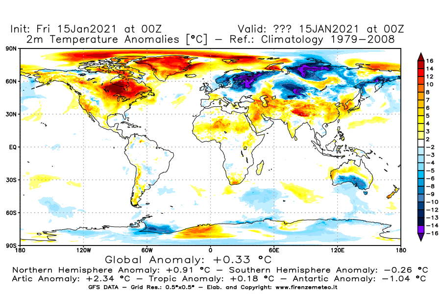 Mappa di analisi GFS - Anomalia Temperatura [°C] a 2 m in World
									del 15/01/2021 00 <!--googleoff: index-->UTC<!--googleon: index-->