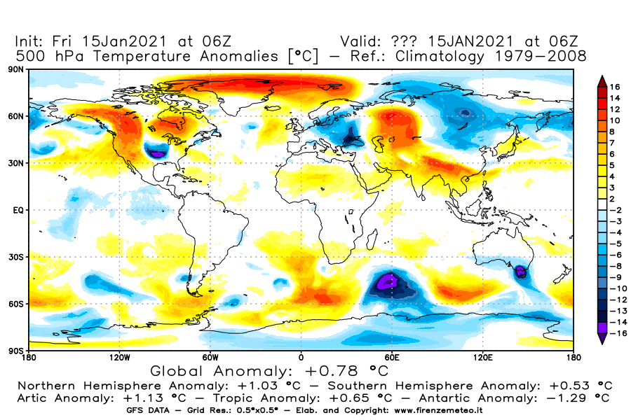 Mappa di analisi GFS - Anomalia Temperatura [°C] a 500 hPa in World
									del 15/01/2021 06 <!--googleoff: index-->UTC<!--googleon: index-->