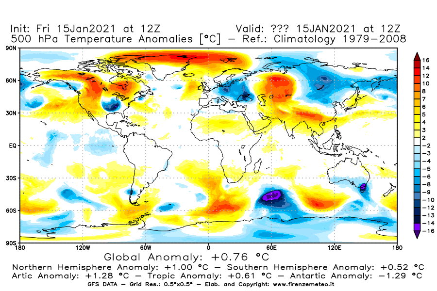 Mappa di analisi GFS - Anomalia Temperatura [°C] a 500 hPa in World
									del 15/01/2021 12 <!--googleoff: index-->UTC<!--googleon: index-->