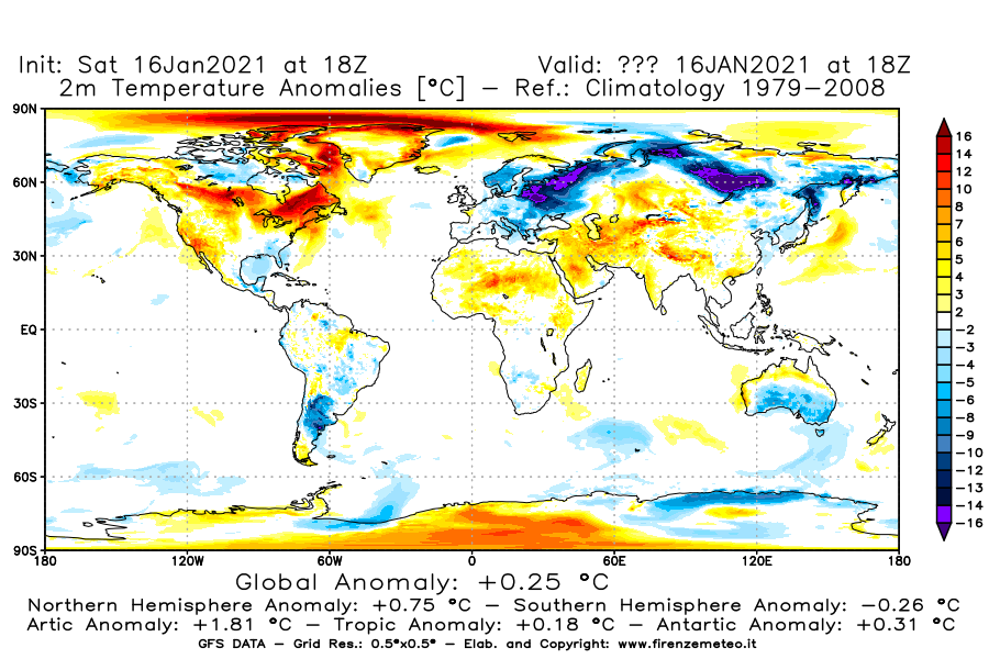 Mappa di analisi GFS - Anomalia Temperatura [°C] a 2 m in World
							del 16/01/2021 18 <!--googleoff: index-->UTC<!--googleon: index-->