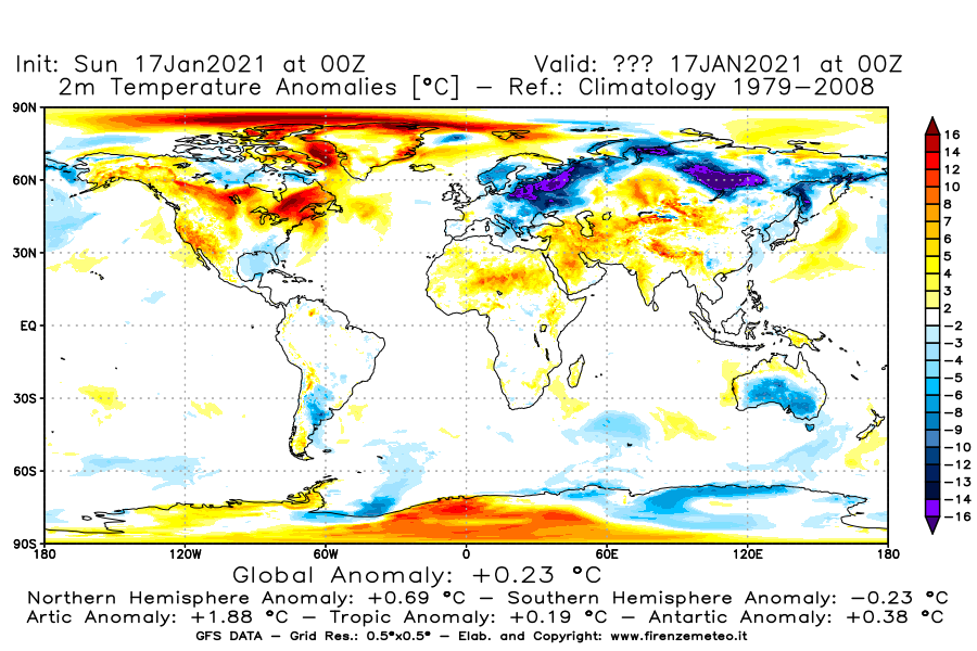 Mappa di analisi GFS - Anomalia Temperatura [°C] a 2 m in World
							del 17/01/2021 00 <!--googleoff: index-->UTC<!--googleon: index-->