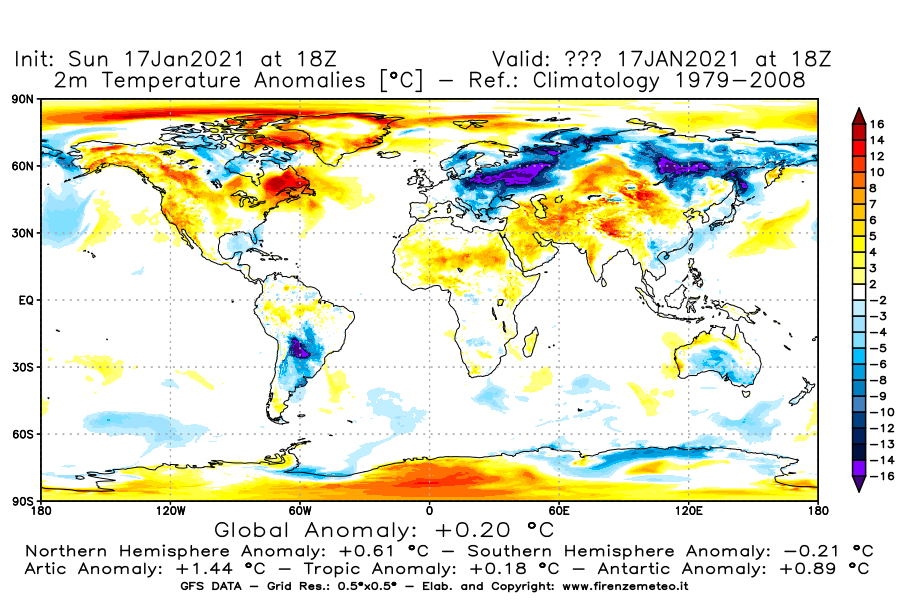 Mappa di analisi GFS - Anomalia Temperatura [°C] a 2 m in World
							del 17/01/2021 18 <!--googleoff: index-->UTC<!--googleon: index-->