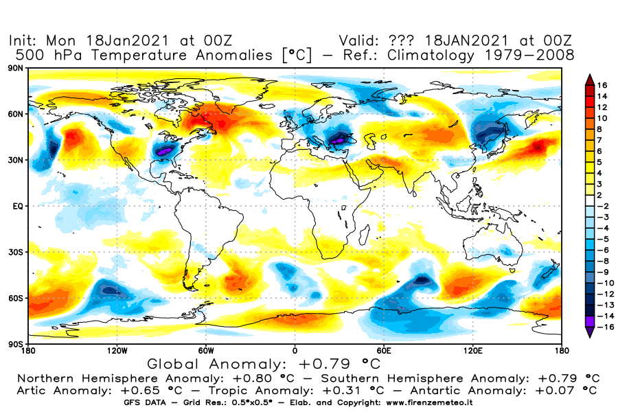 Mappa di analisi GFS - Anomalia Temperatura [°C] a 500 hPa in World
									del 18/01/2021 00 <!--googleoff: index-->UTC<!--googleon: index-->