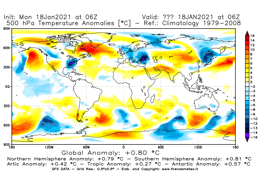 Mappa di analisi GFS - Anomalia Temperatura [°C] a 500 hPa in World
									del 18/01/2021 06 <!--googleoff: index-->UTC<!--googleon: index-->