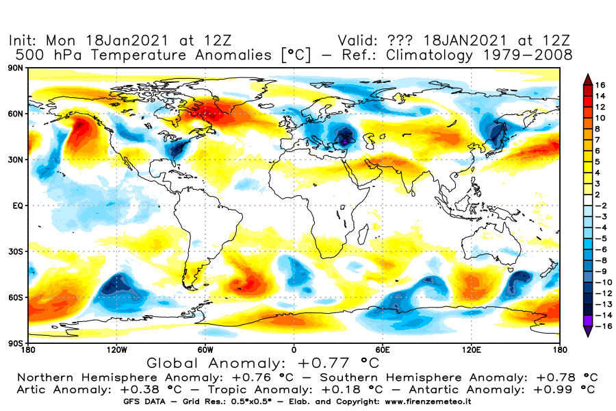 Mappa di analisi GFS - Anomalia Temperatura [°C] a 500 hPa in World
									del 18/01/2021 12 <!--googleoff: index-->UTC<!--googleon: index-->
